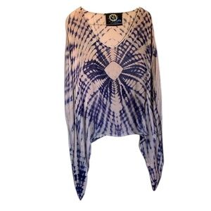 BLUE LIFE tie dye tunic coverup poncho, tan & navy; oversized.  XS/S